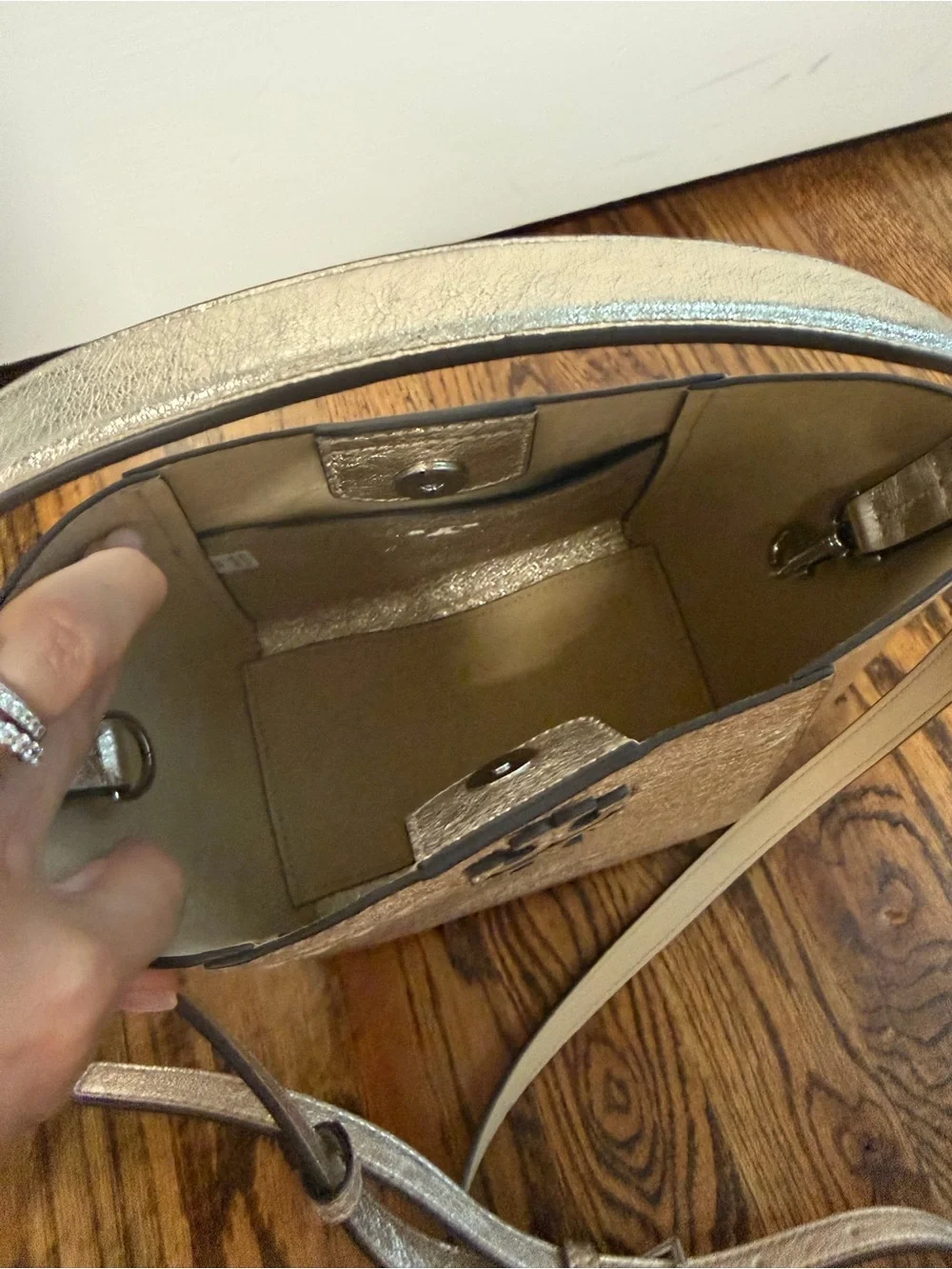 Tory Burch Metallic Gold Leather Shoulder Bucket Bag